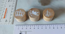 3 Motivstempel Holz Krone Amor Eiffelturm