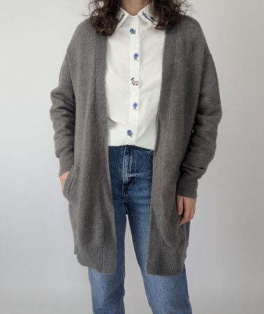 Grauer Mohair Cardigan, Oversize, Herbst/Winter, Gr. L