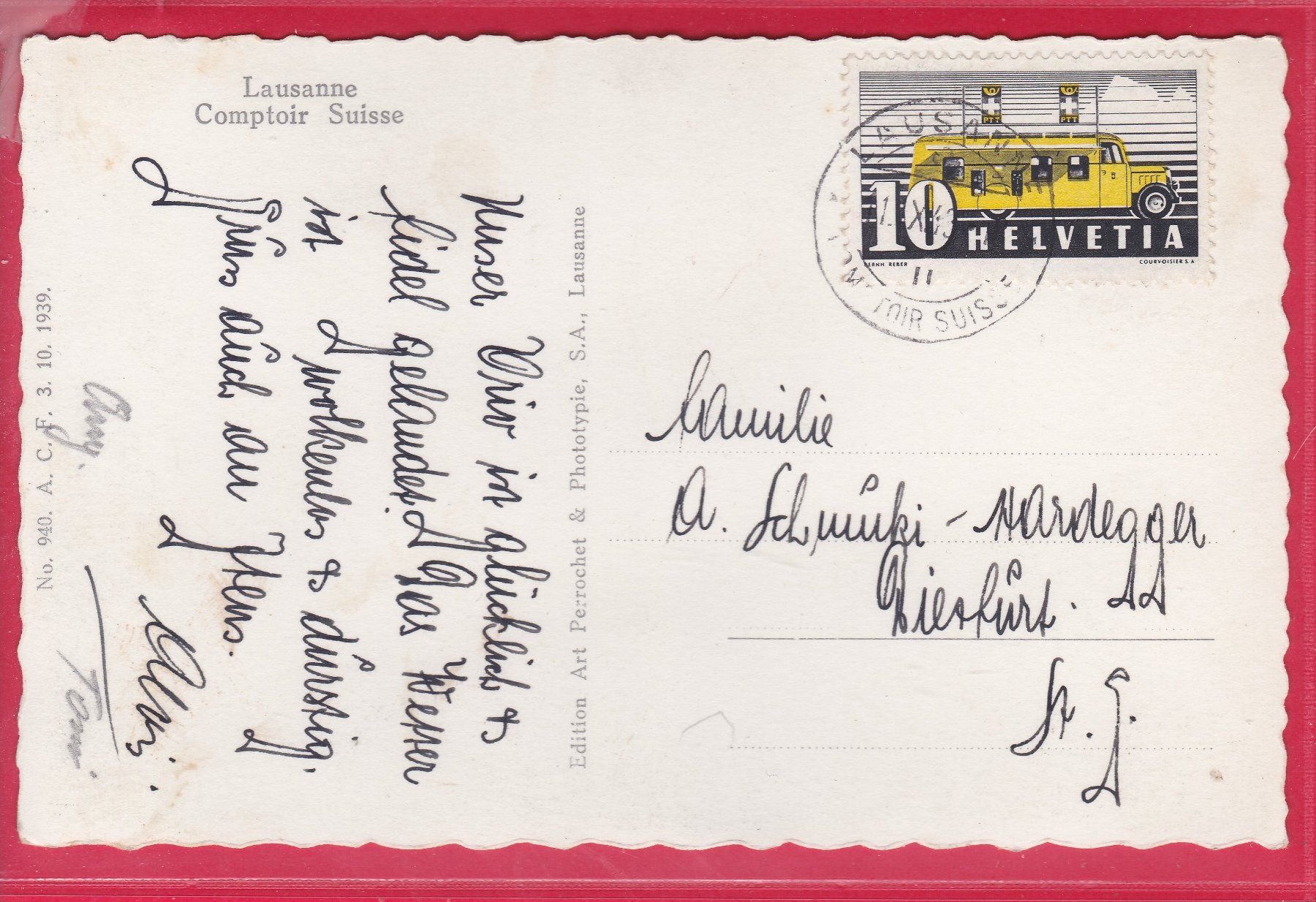 Cartoline postali: LAUSANNE, COMPTOIR SUISSE, 11.9.1948 – Usato da Oberrieden venduto da Gebirgsstelze 1