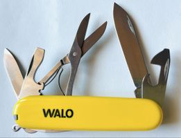 Victorinox-Sackmesser, gelb, Schere, WALO- Werbung drauf
