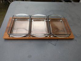 Aperoschalen 3er Set Teak Glas midcentury vintage Danish