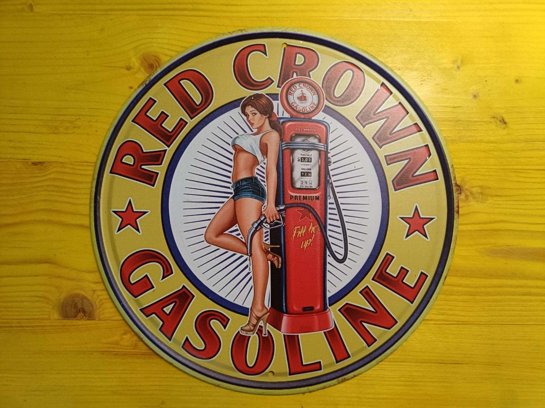 Insegne: Red Crown Gasoline Blechschild, Durchmesser 30cm Retro – Usato da Hombrechtikon venduto da Unser_Hofer
