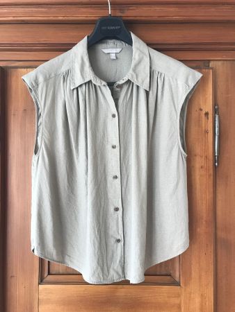 Damen Bluse ärmellos, M, weit geschnitten, Leinen/Viscose