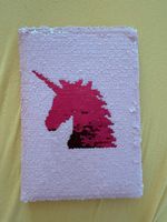 Neuwertig: liniertes Buch mit Einhorn (wendbare Pailletten)