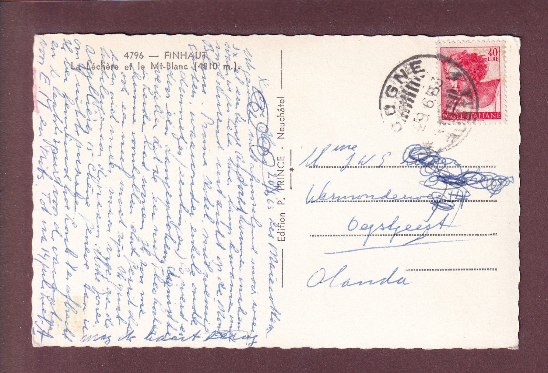 Ansichtskarten: FINHAUT - La Léchère - Mont-Blanc - 1963 – Gebraucht aus Pully von nicecards 1