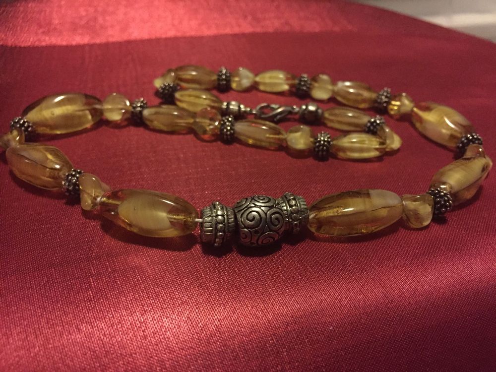 Collier Vintage Avec Perles En Verre Anciennes - Longueur 46-50 Cm, Multicolore, Occasion