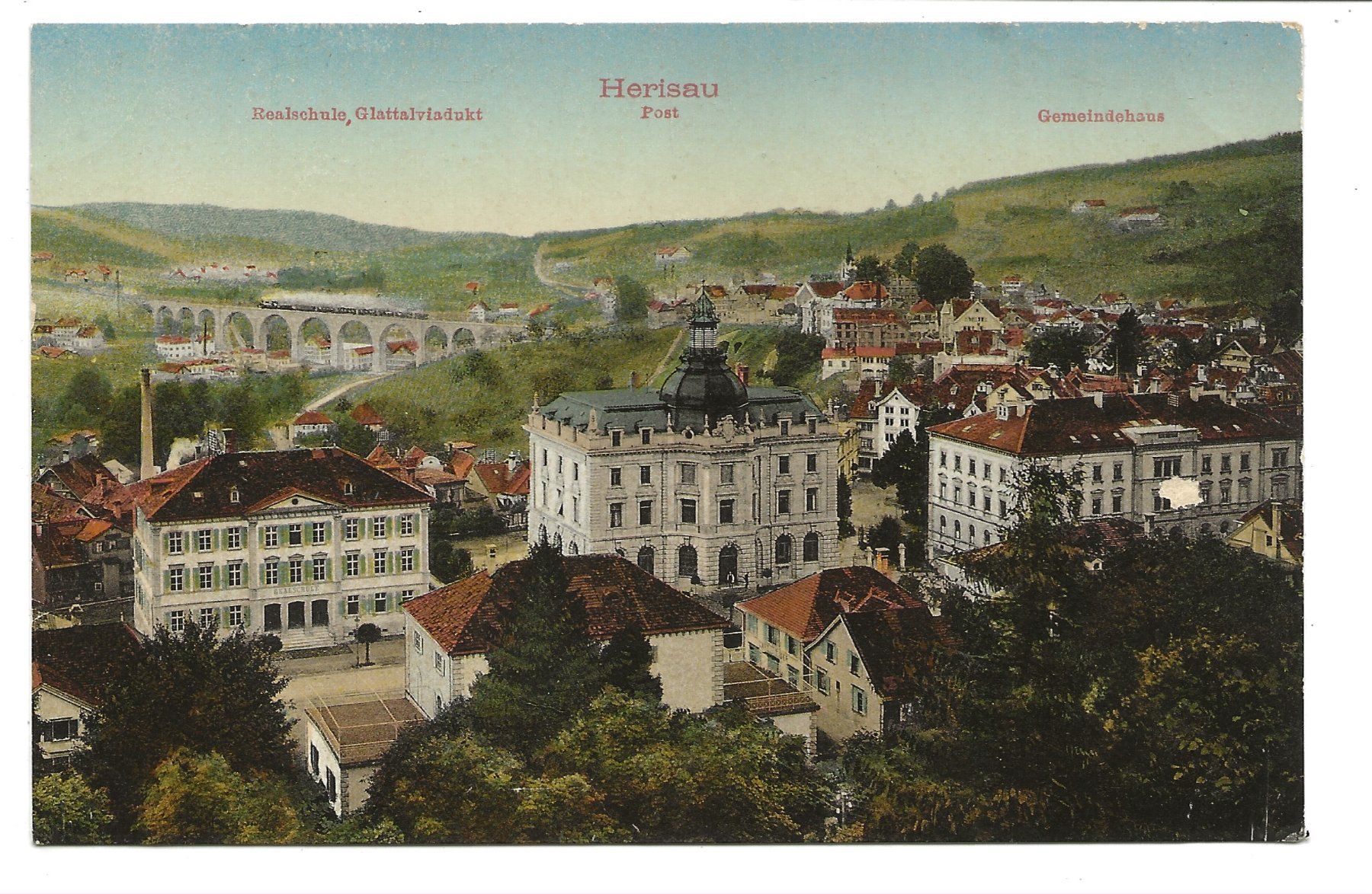 Ansichtskarten: Herisau (AR) Zentrum - Realschule - Post - Gemeindehaus – Gebraucht aus Engelburg von Cartophil