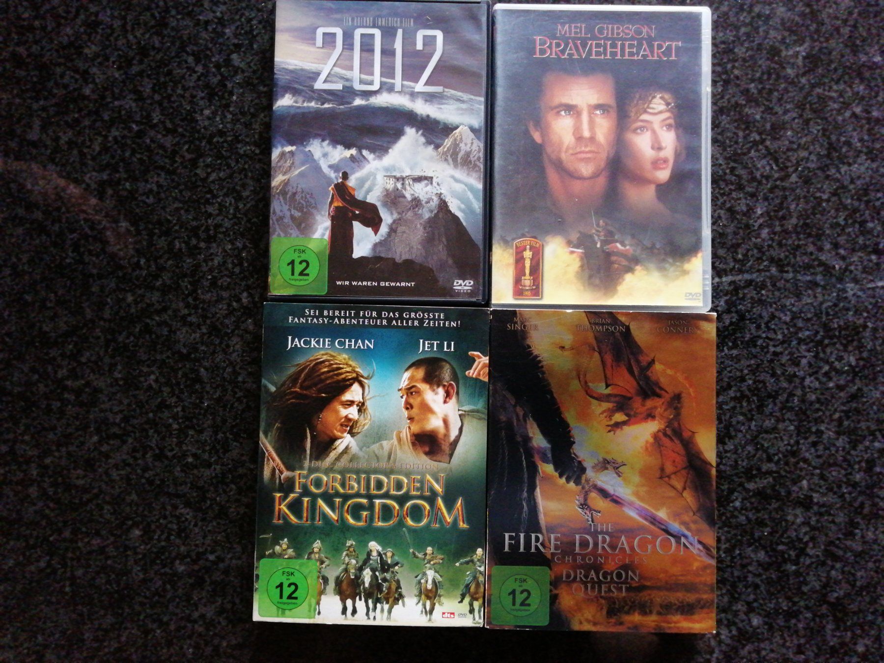 Tutti i DVDs: 4 DVDs: 2012, Braveheart, Fire Dragon, usw. – Usato da Utzigen venduto da Walkuere94