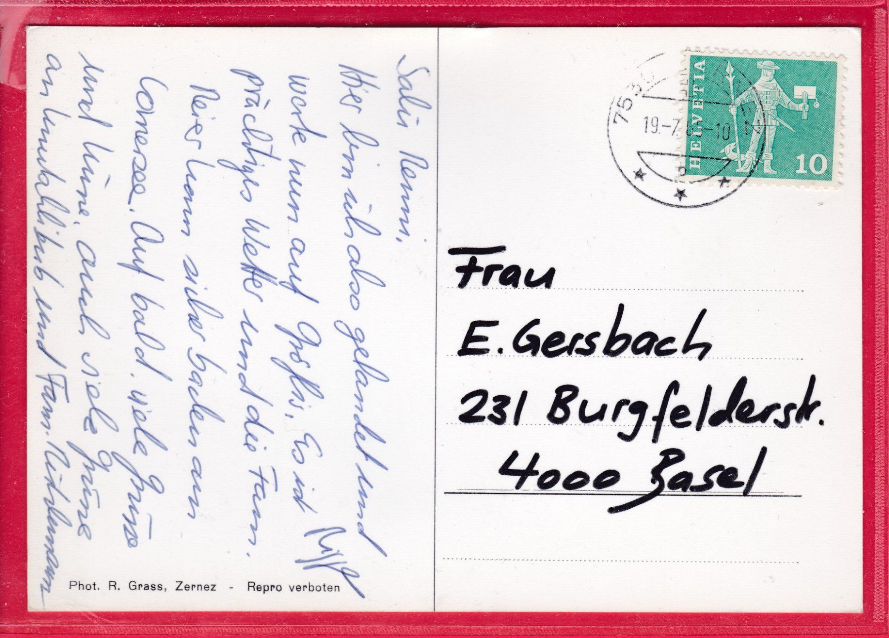 Ansichtskarten: ZERNEZ MIT PIZ LINARD, 19.7.1965 – Gebraucht aus Oberrieden von Gebirgsstelze 1