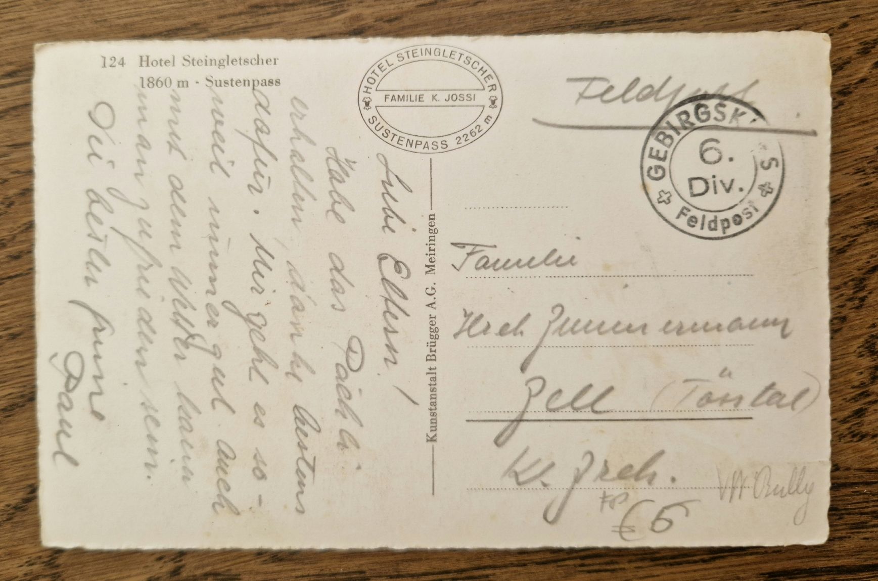 Cartoline postali: Hotel Steingletscher, Oldtimer, Feldpost Gebirgsk... 6. Div – Usato da Ebikon venduto da Donar50 3