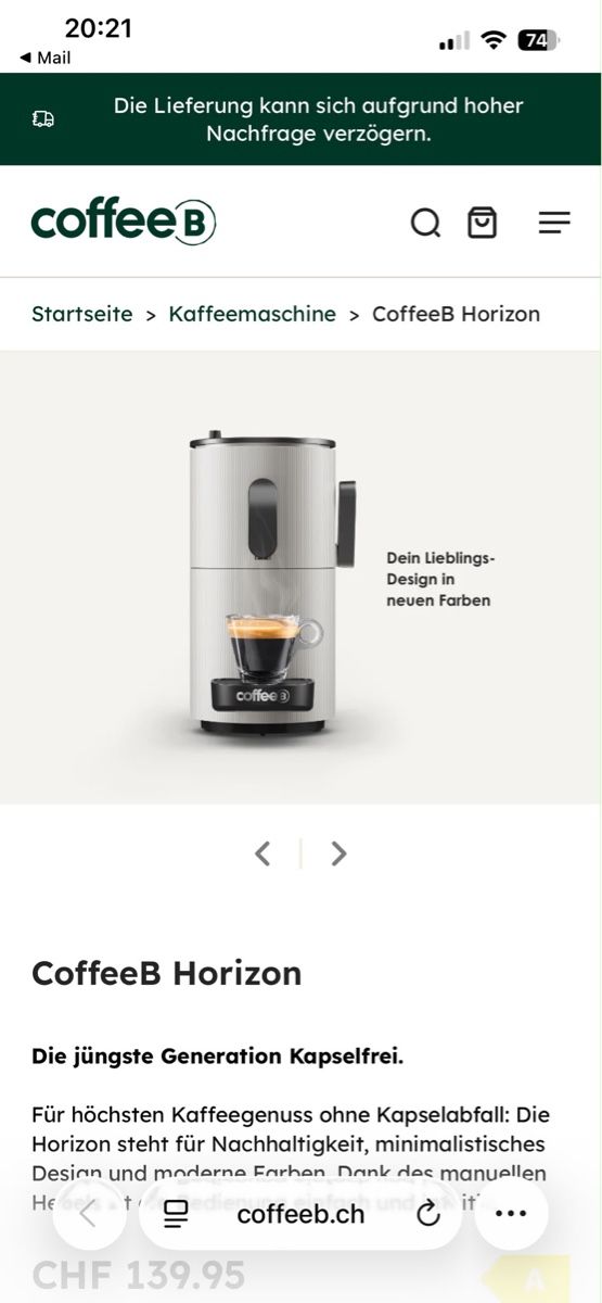Coffee B Machines à café & Machines à expresso: CoffeeB Horizon – Neuf avec emballage d'origine à St. Gallen par 19simon97