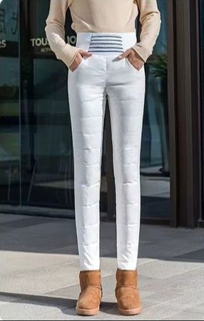 Winter Daunen Hose, neuwertig, Gr. S hohe Taille in weiss