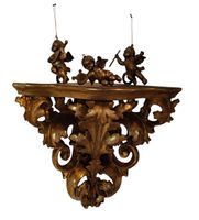Mensolina da Parete in Legno Dorato con 3 Putti lignei, '800