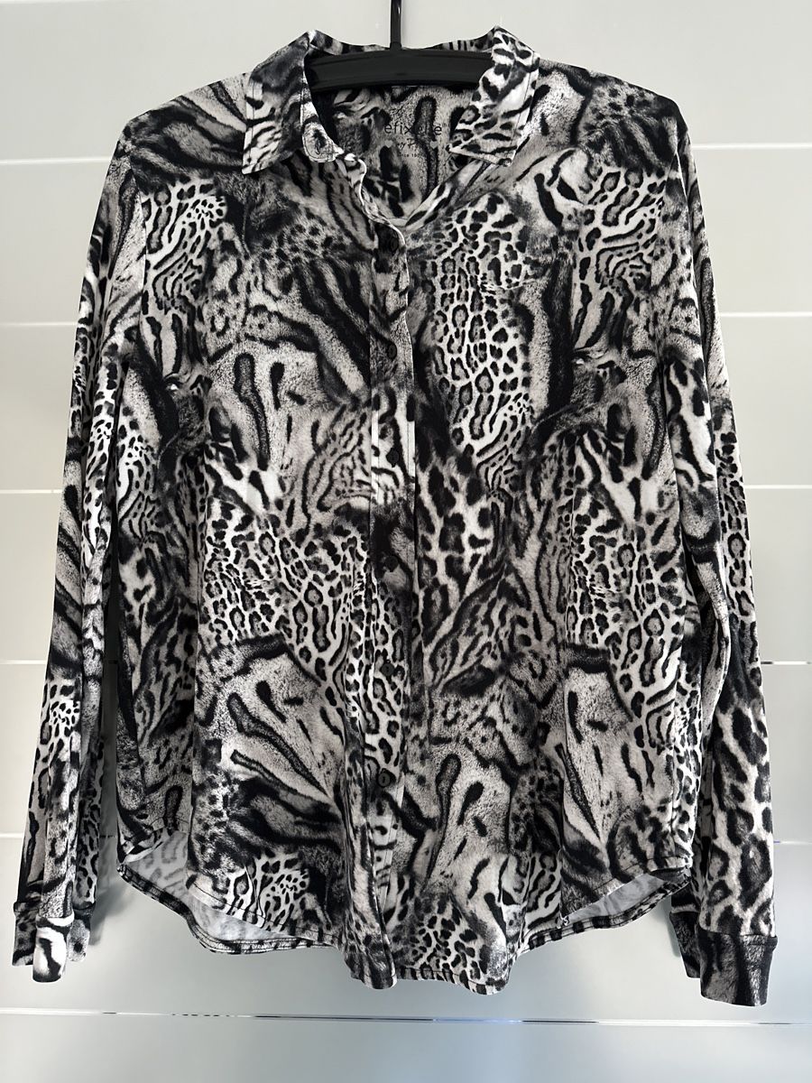 Camicette: efixelle Bluse Gr. 44, Leopardenmuster, Baumwolle, schwarz w – Usato da Wangen SZ venduto da futura14