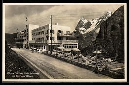AK Mürren, Hotel Edelweiss mit Eiger und Mönch