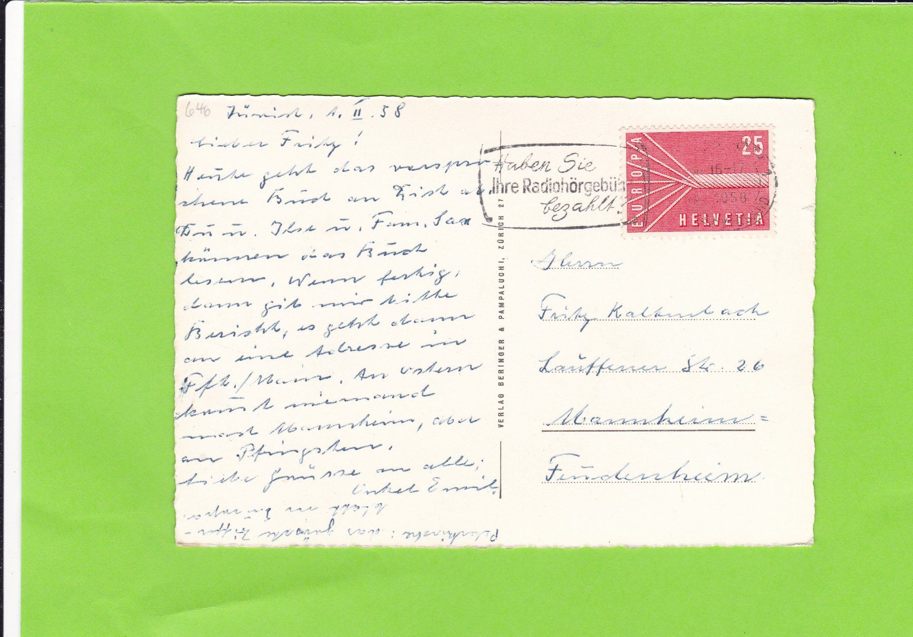 Cartoline postali: Zürich-Strehlgasse – Usato da St. Peterzell venduto da neckertal 1