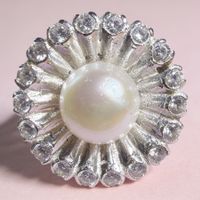 Bague marguerite perle et zircons argent massif 925