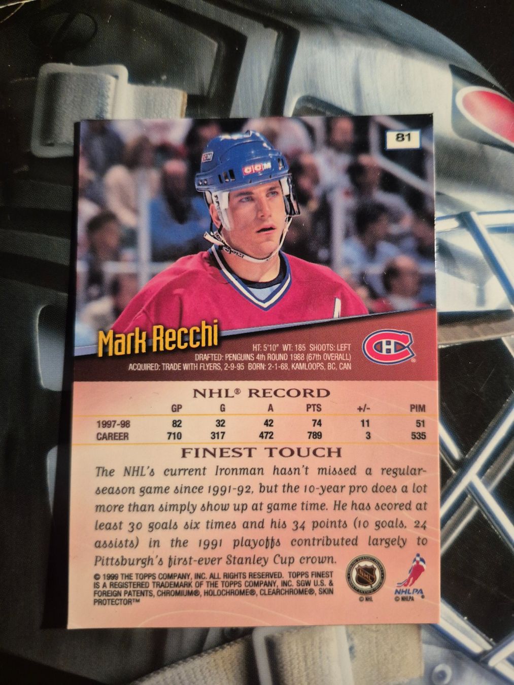 NHL Carte collezionabili: NHL Mark Recchi Montreal Canadiens – Usato da Treiten venduto da Sauber73 1
