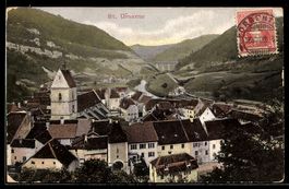 AK St. Ursanne, Totalansicht mit Kirche und Viadukt