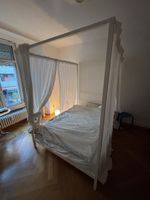 Canopy Bed Frame with White Curtains and Matress