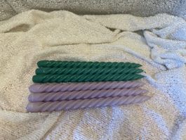 Dekorative Kerzen in Grün & Lavendel (29cm)