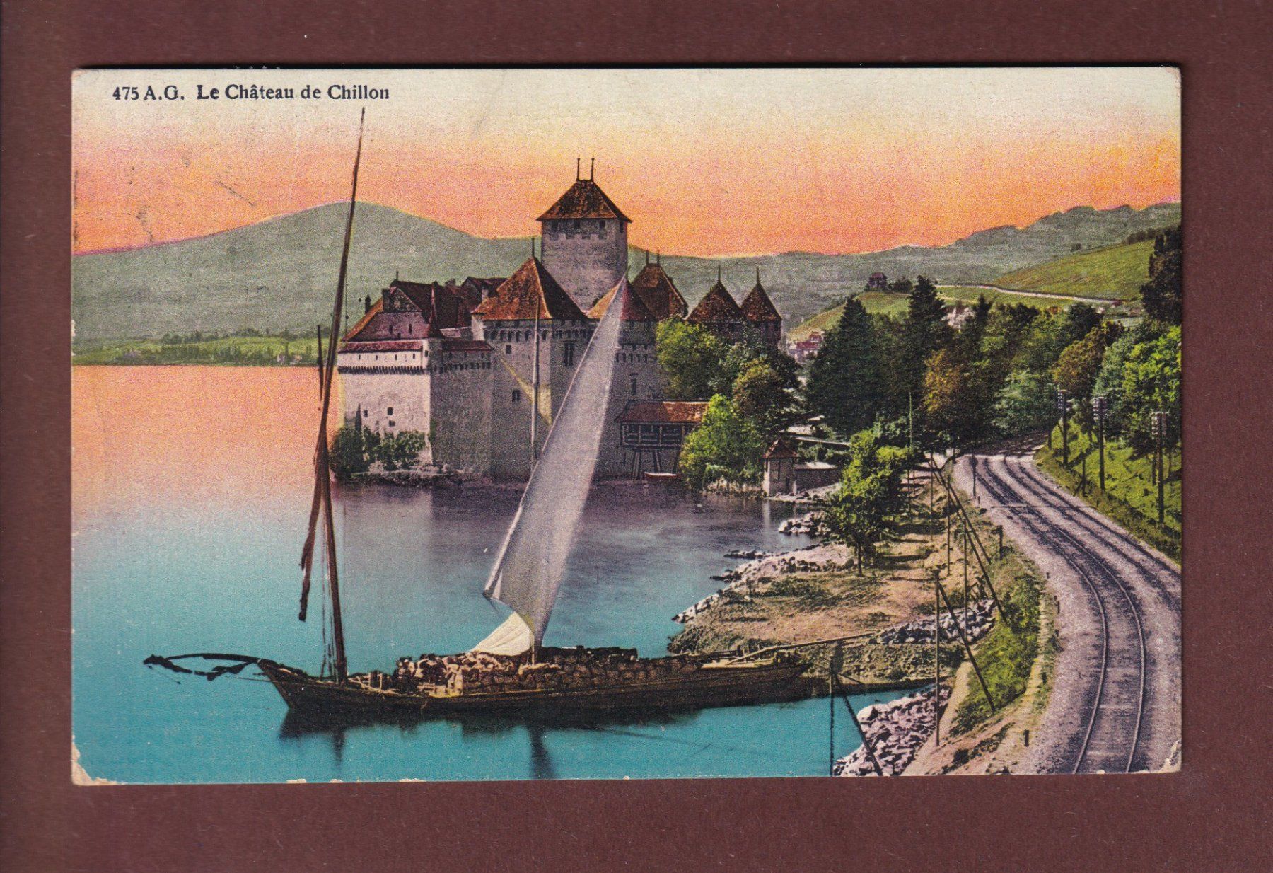 Cartoline postali: Château de CHILLON - Barque du Léman - 1910 – Usato da Pully venduto da nicecards