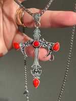 Coral Gemstone Ethnic Handmade Cross Jewelry 2.6"