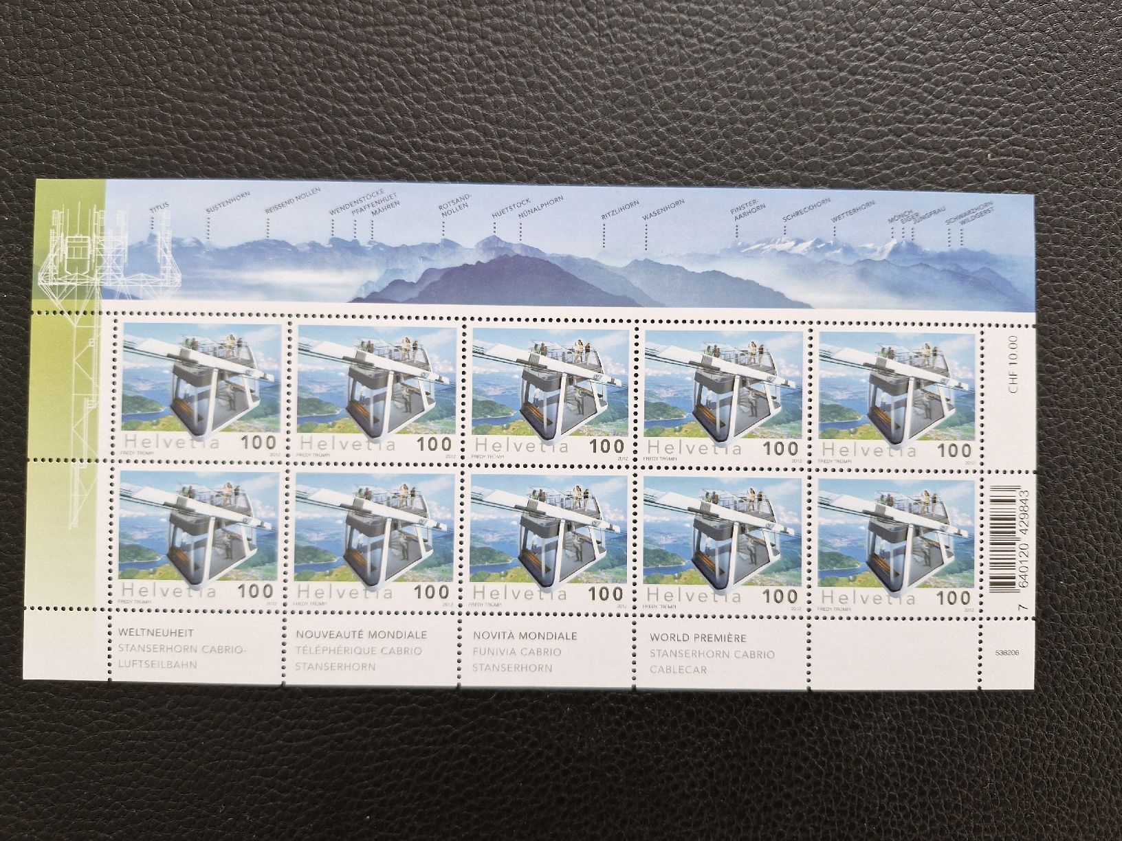 Tutti i francobolli: Stanserhorn Cabrio-Luftseilbahn Briefmarkenbogen postfrisch – Nuovo (secondo la descrizione) da Frauenfeld venduto da Kasico