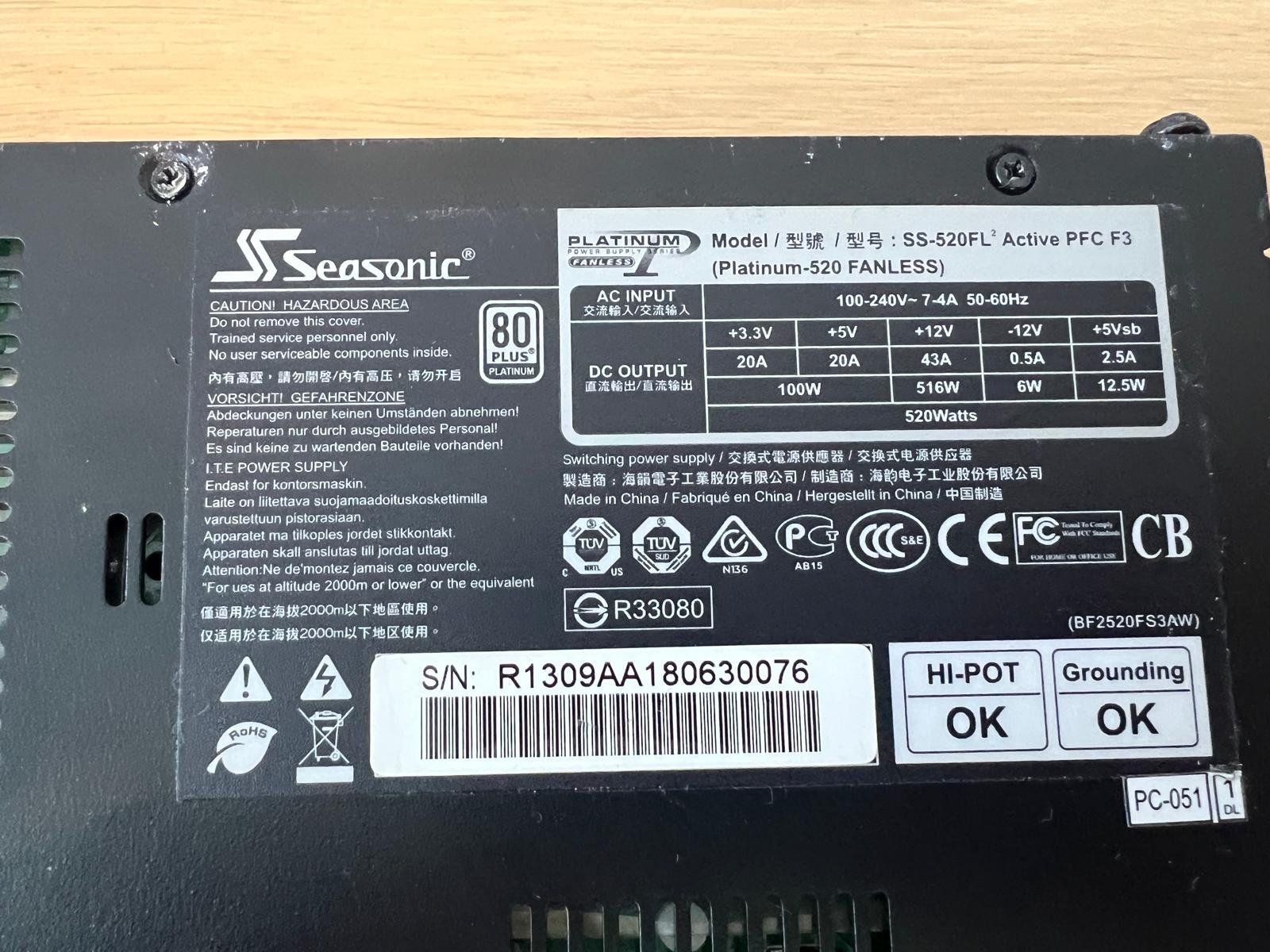 Seasonic PCs: Seasonic PC Netzteil 520W FANLESS – Gebraucht aus Oftringen von elnino22 1