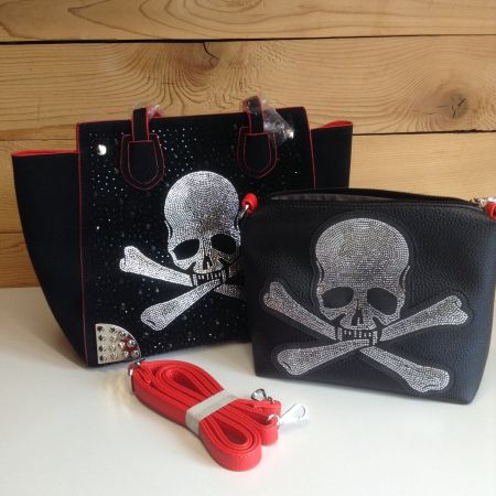 Tasche Totenkopf Strass schwarz Damen NEU mit Tragegurt