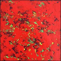 Abstrakte Kunst, leuchtend rot, kleines Bild, 30 x 30 cm