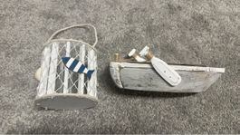 Niedliches Deko-Boot mit Rudern im Vintage-Stil, Kerze