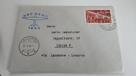 1946 FDC Pro Aero Lausanne - Lugano