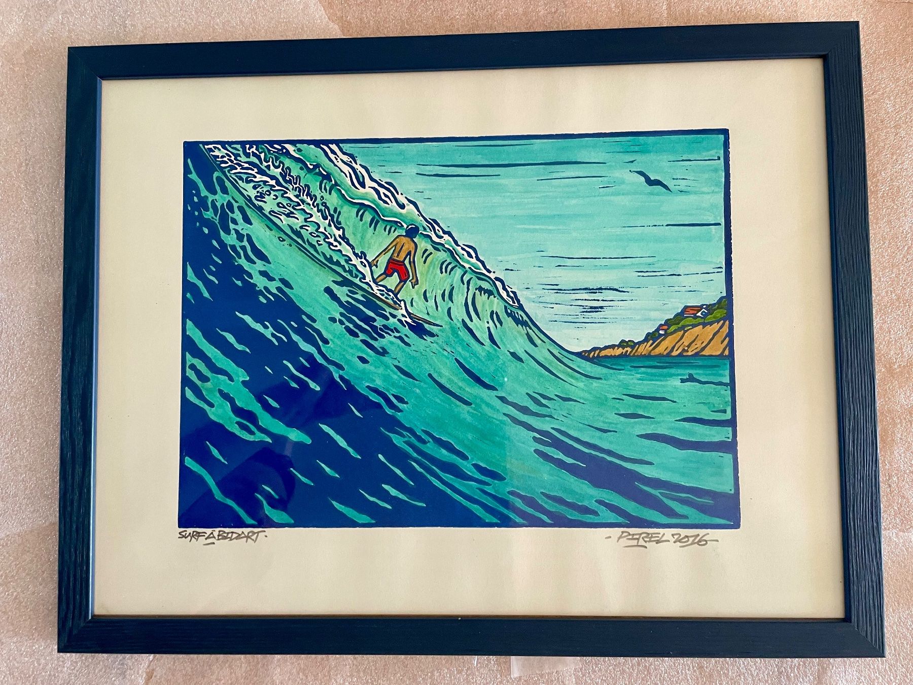 Foto & Immagini: Original Stéphane Pirel - Surf à Bidart - Linolschnitte – Usato da Zürich venduto da molok78