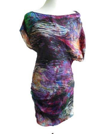Gr. 36 SEIDENKLEID bunt asymmetrisch Designer CARLOS MIELE