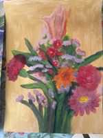 Acryl Gemälde Blumenstrauss auf Papier, bunt, neuwertig