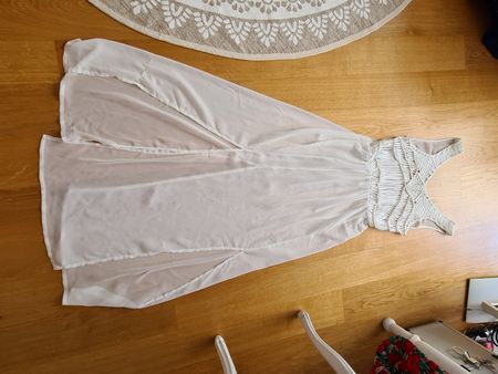 Sommerliches, weisses Maxikleid mit Häkeldetails, Gr. S