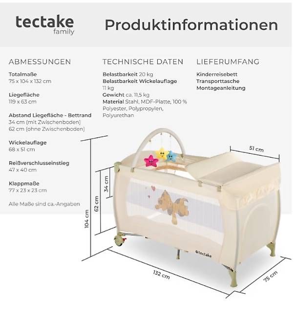 Betten: Reisebett von Tectake – Gebraucht aus Rüdtligen von Phantasia2