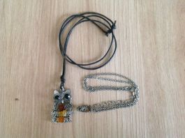 Eulen-Kette mit Kette und Lederband