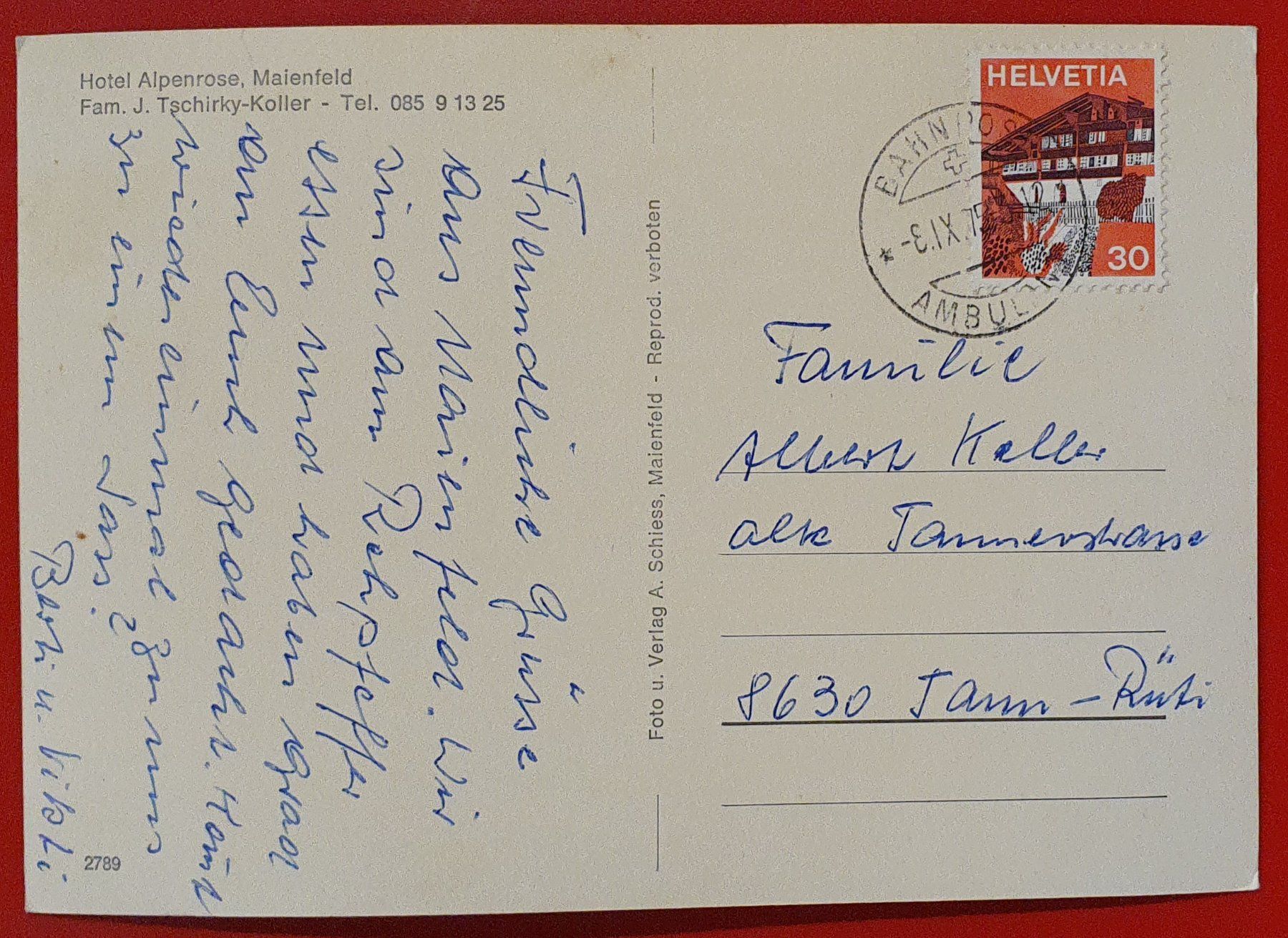 Ansichtskarten: Maienfeld 1975 - Hotel Alpenrose – Gebraucht aus Kreuzlingen von Rschweiz1 1