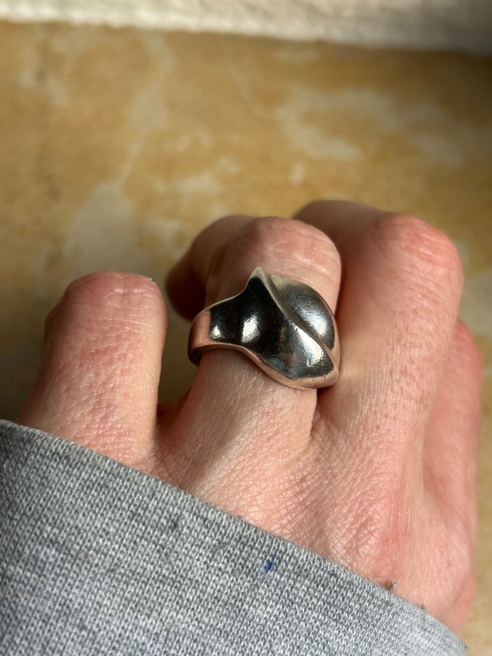 Anelli: Silberring Blatt_Kaffebohne Designerring Gr. 55 – Usato da Laufen venduto da belleskulptur 2