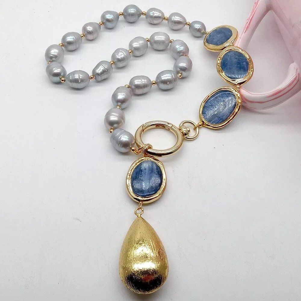 Catenine: Kyanit Grau Perlen Kette Collier Perle Perlenkette Echt – Nuovo (secondo la descrizione) da Prilly venduto da ilyria73 6