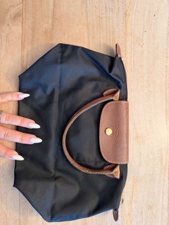 Longchamp Le Pliage Tasche Schwarz Leder-Besatz klein