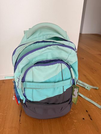 Schulrucksack Satch türkis grau gebrauchter Zustand