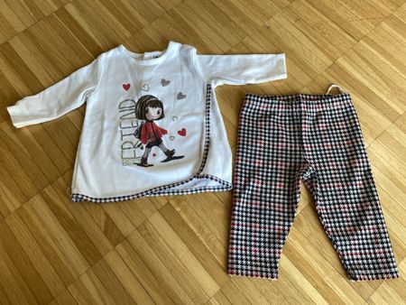 Mädchen Outfit weiss Tunika und Hose Karomuster Grösse 62