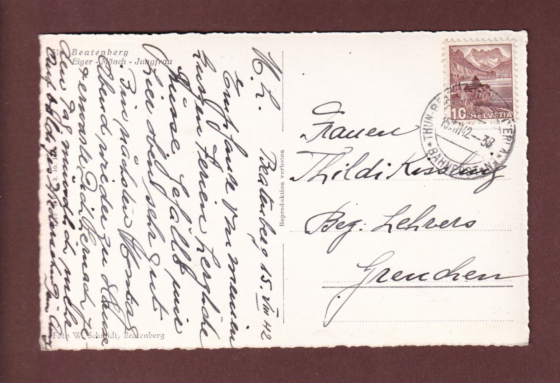 Cartoline postali: BEATENBERG - 1942 – Usato da Pully venduto da nicecards-shop 1