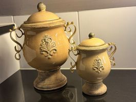 2 Keramikamphoren Vintage beige-braun