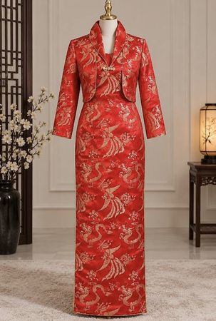 Robe chinoise traditionnelle de mariage rouge & or
