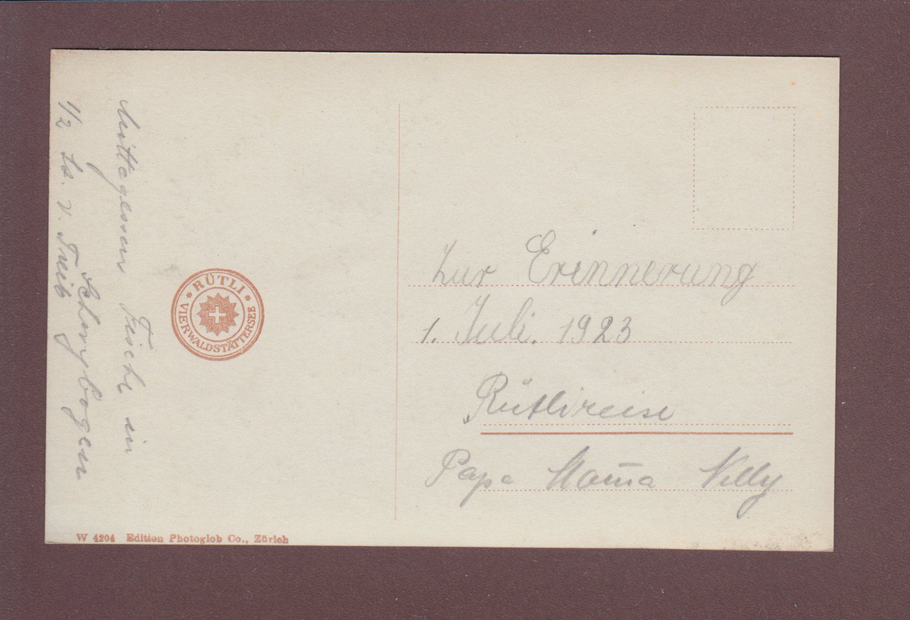 Cartoline postali: RÜTLISTUBE - Das Rütli Lied - 1923 – Usato da Pully venduto da nicecards 1
