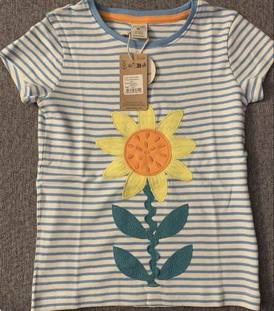 T-Shirt Frugi gestreift mit Sonnenblume, Grösse 110-116, NEU